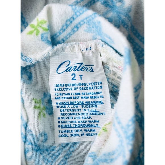 Vintage Carters Girls 2 Piece Pajamas 2T Pink Blue Roses Bows Long Sleeve Y2K - Picture 9 of 10